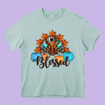 Thanksgiving Turkey Pumpkin Blessed Heavy Core Tee Designed By Ranaportraitstore
