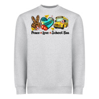 Heather Grey peace love school bus Heavyweight Sweatshirt - NancyCooperArtShop
