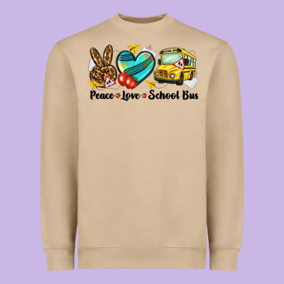 Peace Love School Bus Heavyweight Sweatshirt Designed By Nancycooperartshop
