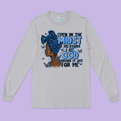 Even In The Midst Of May Storm Afro Woman Long Sleeve Tee Designed By Maliassmallbusiness