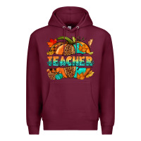 Burgundy Teacher pumpkin Premium Hoodie - NancyCooperArtShop