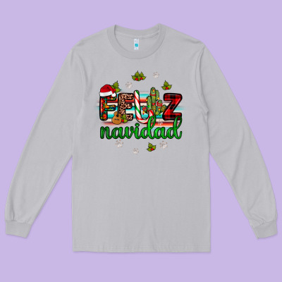 Feliz Navidad Long Sleeve Tee Designed By Jahusdesignshop