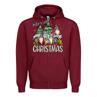 Burgundy merry christmas gnomes truck Zipper Hoodie - MaliasSmallBusiness