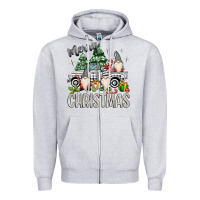 Heather Grey merry christmas gnomes truck Zipper Hoodie - MaliasSmallBusiness