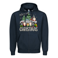 Navy merry christmas gnomes truck Zipper Hoodie - MaliasSmallBusiness