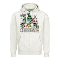 Oatmeal Heather merry christmas gnomes truck Zipper Hoodie - MaliasSmallBusiness