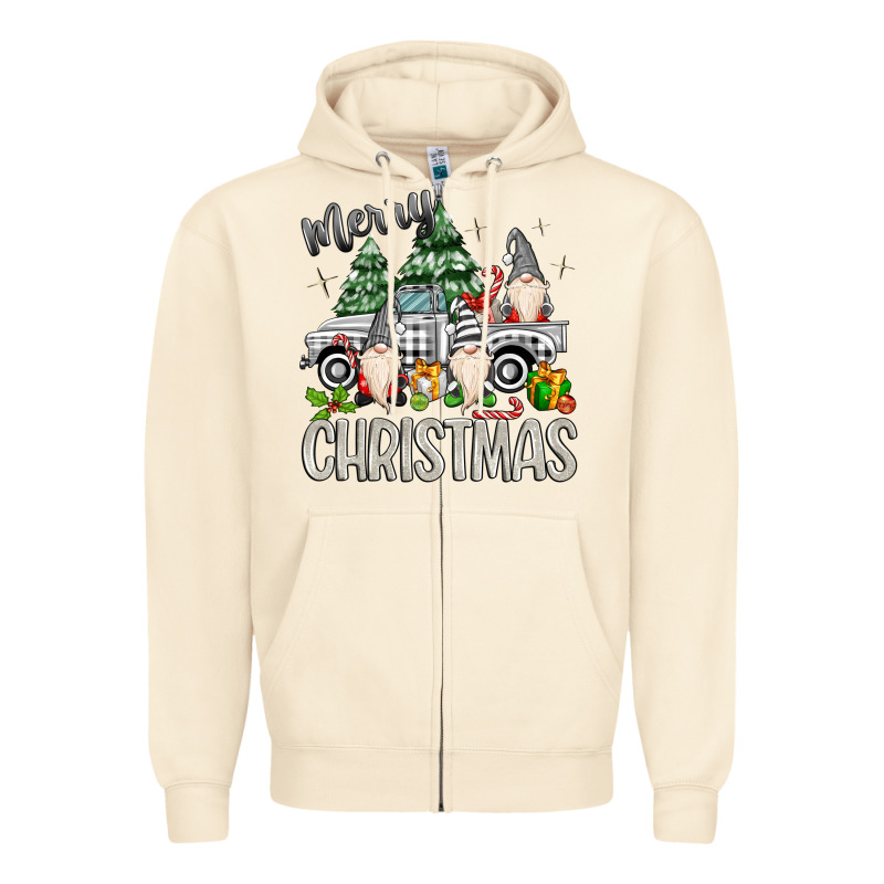 Merry Christmas Gnomes Truck Zipper Hoodie by MaliasSmallBusiness | Teevron