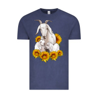 Vintage Denim goat family with sunflowers Vintage Tee - Artiststas