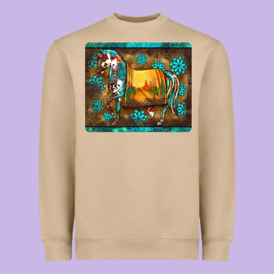 Western Horse Sunset Turquoise's Gemstones Mousepad Heavyweight Sweatshirt Designed By Barkaloodesign