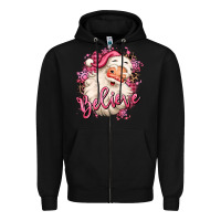 Black believe pink christmas santa claus Zipper Hoodie - MaliasSmallBusiness