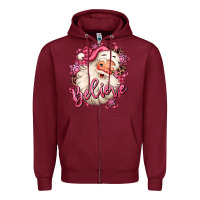 Burgundy believe pink christmas santa claus Zipper Hoodie - MaliasSmallBusiness