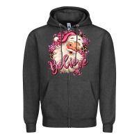 Charcoal Heather believe pink christmas santa claus Zipper Hoodie - MaliasSmallBusiness
