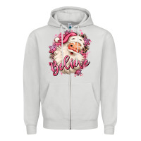 Dove Grey believe pink christmas santa claus Zipper Hoodie - MaliasSmallBusiness