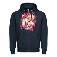 Navy believe pink christmas santa claus Zipper Hoodie - MaliasSmallBusiness