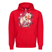 Red believe pink christmas santa claus Zipper Hoodie - MaliasSmallBusiness