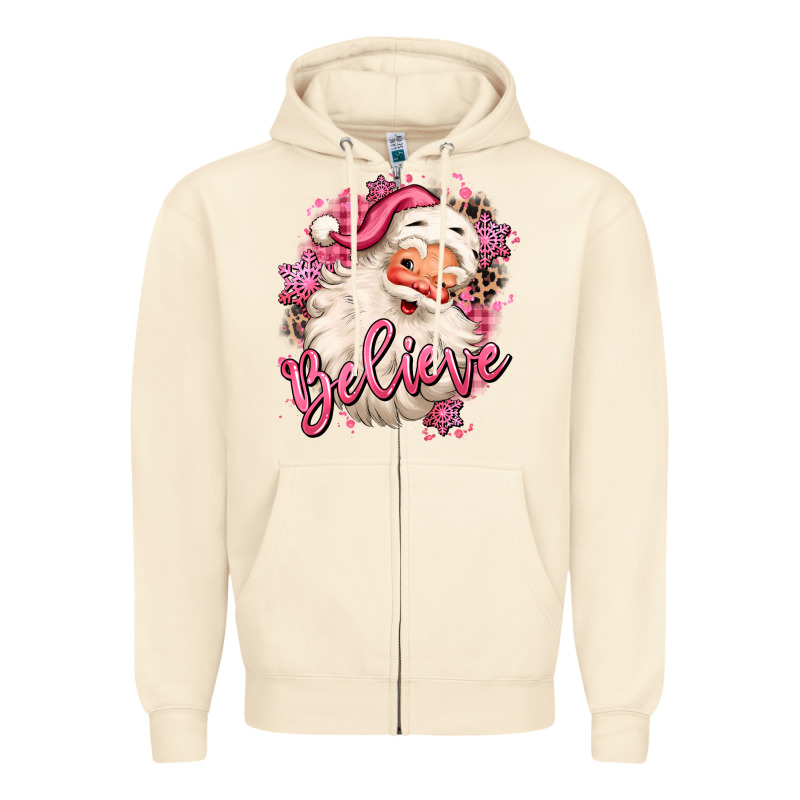 Believe Pink Christmas Santa Claus Zipper Hoodie by MaliasSmallBusiness | Teevron