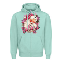 Seafoam believe pink christmas santa claus Zipper Hoodie - MaliasSmallBusiness