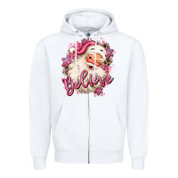 White believe pink christmas santa claus Zipper Hoodie - MaliasSmallBusiness