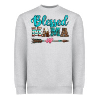 Heather Grey blessed mama serape cowhide turquoise Heavyweight Sweatshirt - Jasminsmagicworld