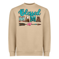 Blessed Mama Serape Cowhide Turquoise Heavyweight Sweatshirt | Teevron