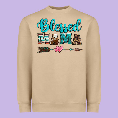 Blessed Mama Serape Cowhide Turquoise Heavyweight Sweatshirt Designed By Jasminsmagicworld