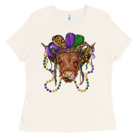 Bone highland cow with mardi gras hat Ladies Tee - RanaPortraitStore