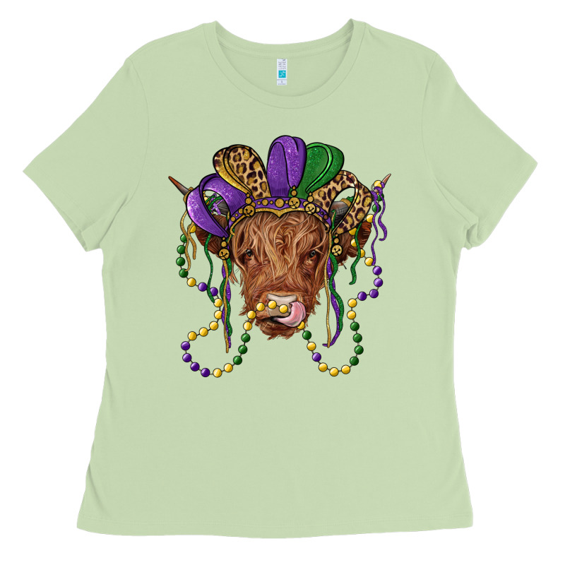 Highland Cow With Mardi Gras Hat Ladies Tee by RanaPortraitStore | Teevron
