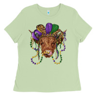 Matcha highland cow with mardi gras hat Ladies Tee - RanaPortraitStore