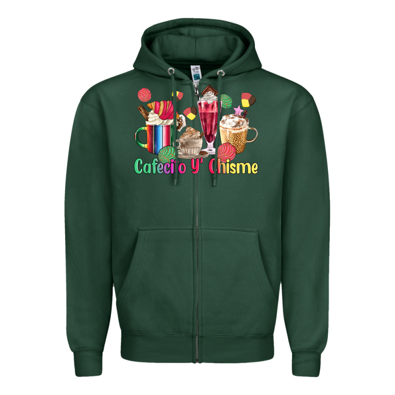 Cafecito Y Chisme Coffee Cups Zipper Hoodie by MaliasSmallBusiness | Teevron