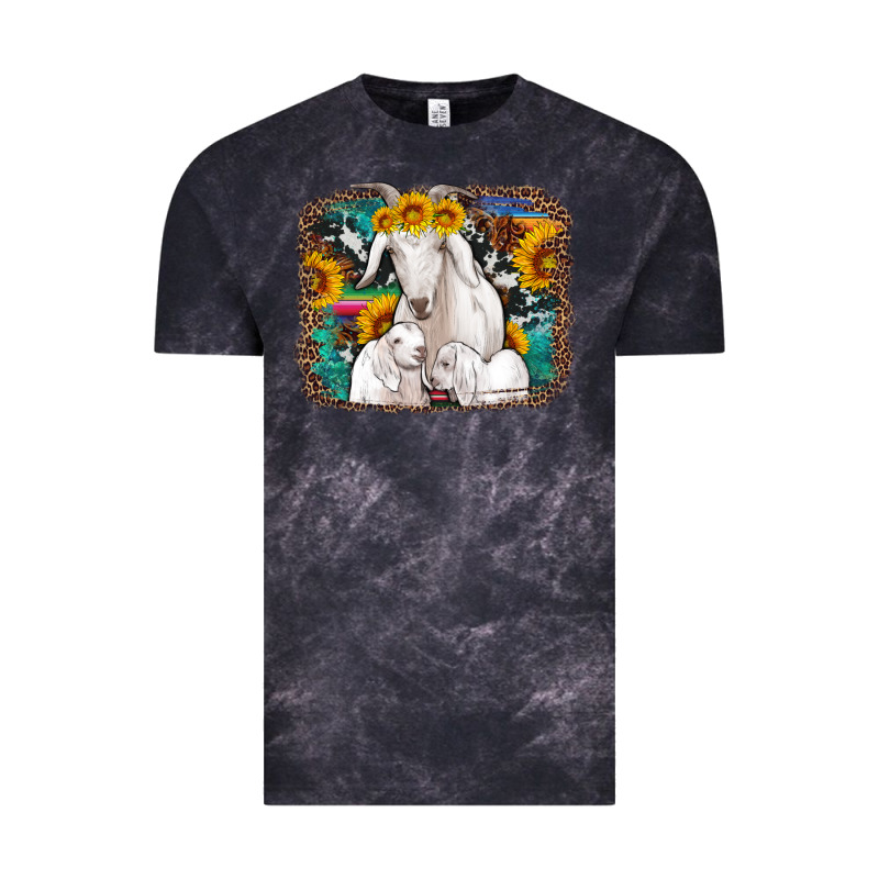 Goat Family With Sunflowers Western Serape Turquoise Background Vintage Tee by Artiststas | Teevron