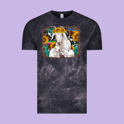 Goat Family With Sunflowers Western Serape Turquoise Background Vintage Tee Designed By Artiststas