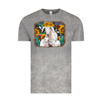 Cloud Rock goat family with sunflowers western serape turquoise background Vintage Tee - Artiststas