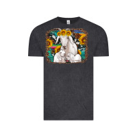 Vintage Black goat family with sunflowers western serape turquoise background Vintage Tee - Artiststas