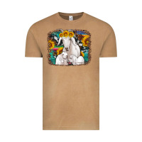 Vintage Camel goat family with sunflowers western serape turquoise background Vintage Tee - Artiststas