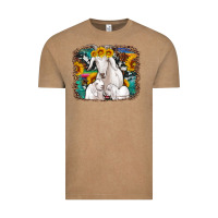 Vintage Coffee goat family with sunflowers western serape turquoise background Vintage Tee - Artiststas