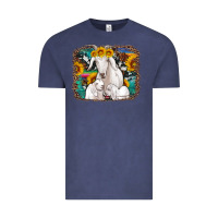 Vintage Denim goat family with sunflowers western serape turquoise background Vintage Tee - Artiststas