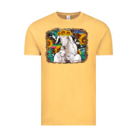 Vintage Mustard goat family with sunflowers western serape turquoise background Vintage Tee - Artiststas