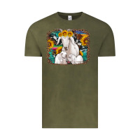 Vintage Olive goat family with sunflowers western serape turquoise background Vintage Tee - Artiststas