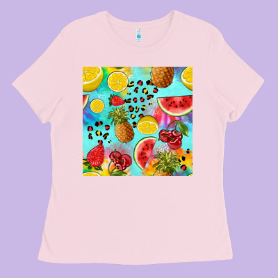 Fruits Tie Dye Seamless Pattern Ladies Tee Designed By Zillion Design Studio