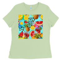 Matcha fruits tie dye seamless pattern Ladies Tee - Zillion Design Studio