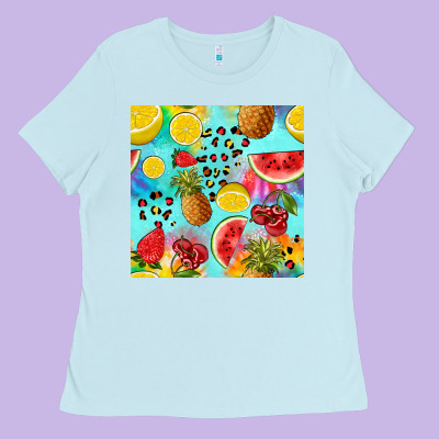 Fruits Tie Dye Seamless Pattern Ladies Tee Designed By Zillion Design Studio