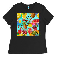 Black fruits tie dye seamless pattern Ladies Tee - Zillion Design Studio