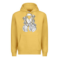 Antique Gold Lung Cancer white ribbon with boxing gloves Premium Hoodie - NancyCooperArtShop