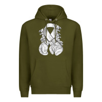 Army Green Lung Cancer white ribbon with boxing gloves Premium Hoodie - NancyCooperArtShop