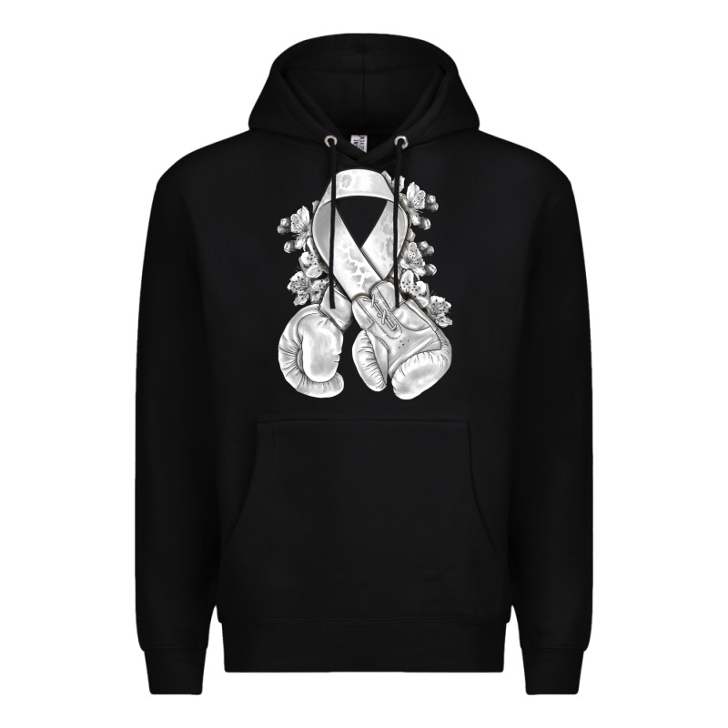 Lung Cancer White Ribbon With Boxing Gloves Premium Hoodie by NancyCooperArtShop | Teevron