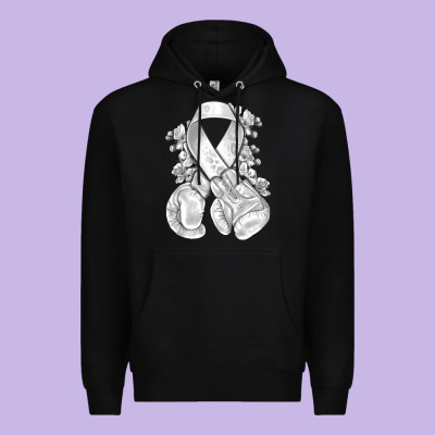 Lung Cancer White Ribbon With Boxing Gloves Premium Hoodie Designed By Nancycooperartshop