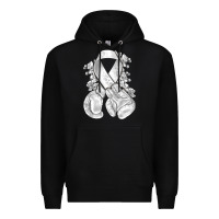 Black Lung Cancer white ribbon with boxing gloves Premium Hoodie - NancyCooperArtShop