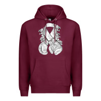 Burgundy Lung Cancer white ribbon with boxing gloves Premium Hoodie - NancyCooperArtShop