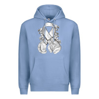 Colony Blue Lung Cancer white ribbon with boxing gloves Premium Hoodie - NancyCooperArtShop