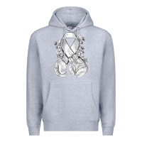 Heather Grey Lung Cancer white ribbon with boxing gloves Premium Hoodie - NancyCooperArtShop